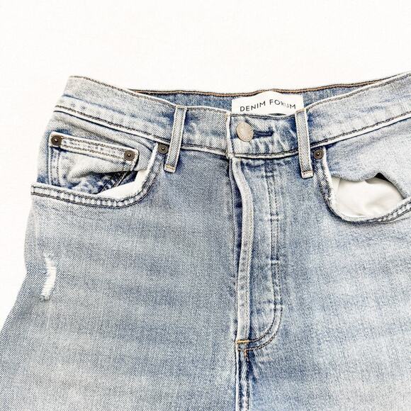 Denim Forum The Arlo High Rise Straight Denim Jeans Acid Wash Raw Hem Size 27 - Picture 4 of 9